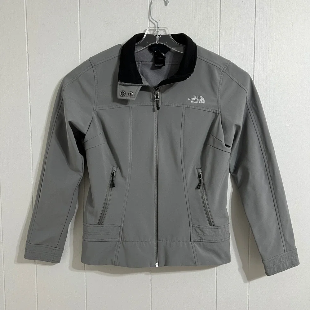 The North Face Softshell Jacket Women's M Gray Zip Up Water Resistant Apex‎